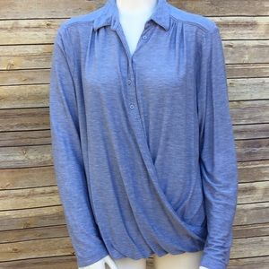 Banana Republic Blue Faux Wrap Long Sleeves Top XL